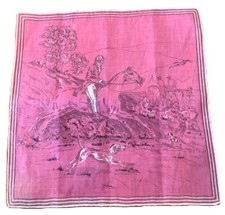 Vtg. Handkerchief Traditional Hunt Riders Horses Hounds Equestrian EXC