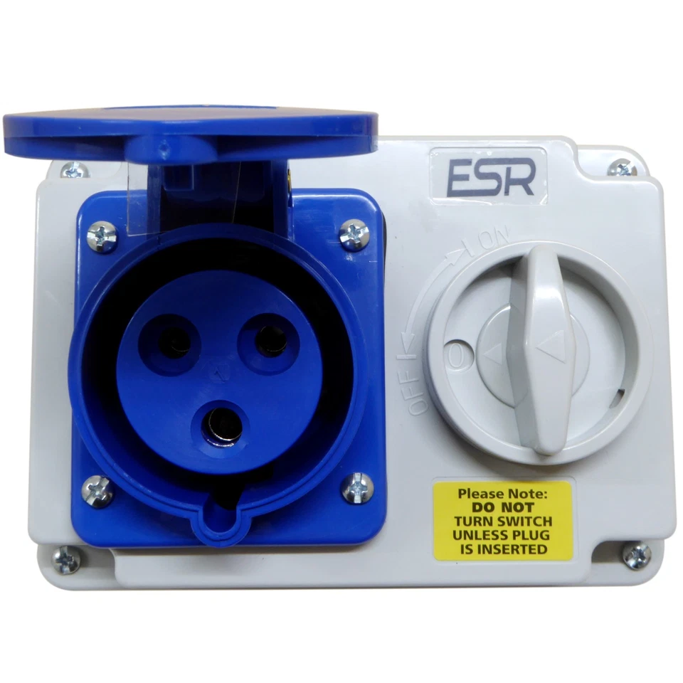 32 Amp 3 Pin 240v Blue Socket Interlocked IP44 32A Suits EV Charger Caravan - Image 2 of 4