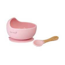 Saro Nordic Wave Silicone Baby Bowl Feeding Set with Wooden Spoon - Pink Color