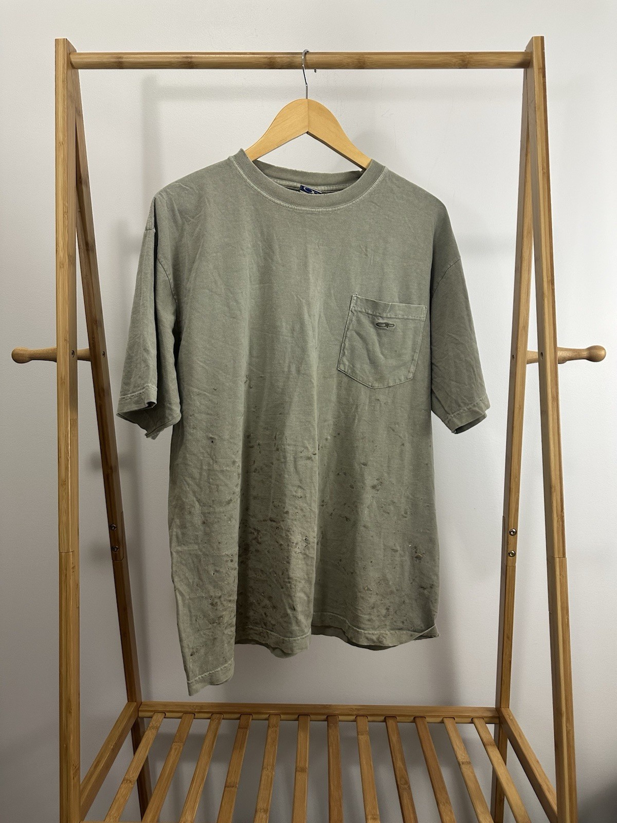 VTG OP Ocean Pacific Surf Skate Thrashed Stained Worn Pocket T-Shirt Size L
