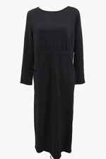 J. Jill Maxi Fleece Lined Dress Womens Large Black Shift Long Sleeve Pockets New