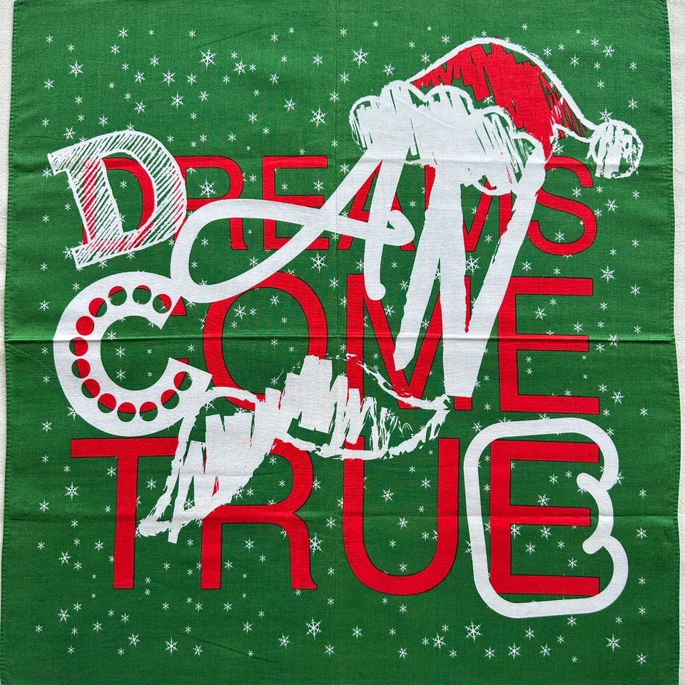 VTG Handkerchief Green Cotton Geometric Santa "Dream Come True" Xmas Hanky 20" - Image 2 of 3
