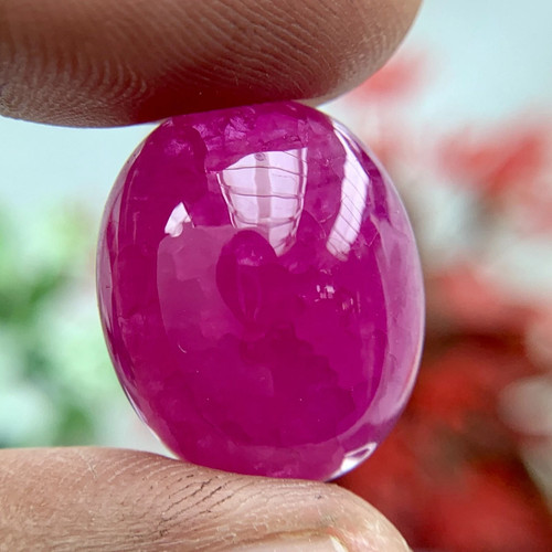 LAB CREATED 34CT BURMESE PINK RUBY CHATHUM INCLUSION OVAL CABOCHON GEMSTONE - Picture 2 of 3