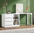Modern L-Shaped Makeup Vanity Desk & 3-Drawer Storage Cabinet Interchangeable