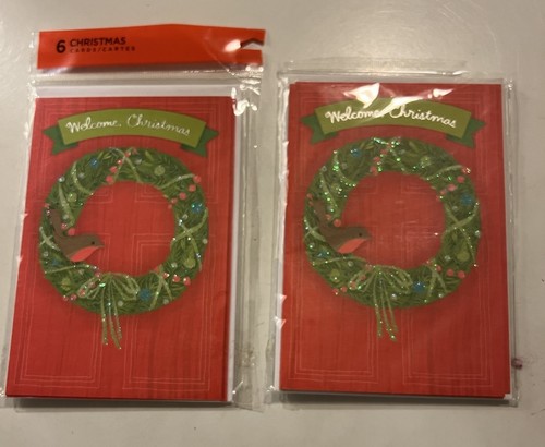 2 Packs of 6 Hallmark New Sealed Cards  ~ "Welcome Christmas" 12 Card Lot Wreath - Picture 1 of 3