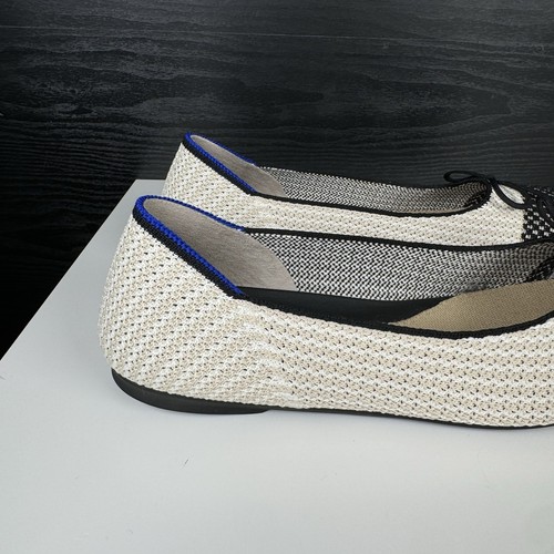 ROTHYS ~ SCARPE BALLERINE DONNA 8,5 ~ AVORIO CON PUNTA TONDA NERA E FIOCCO - Foto 8 di 18