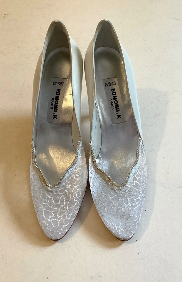 Escarpins En Cuir et tulle blanc - Stuart Weitzman- des années 80- 40,5 - Photo 4/4