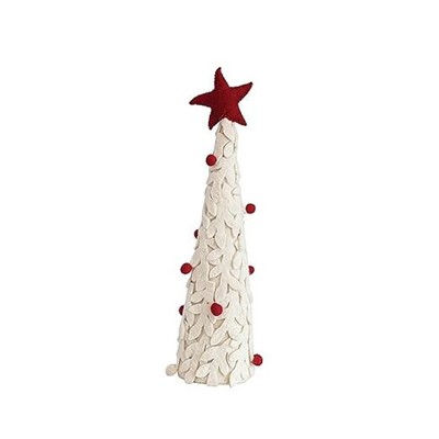  3-3/4' Round x 16' H Handmade Wool Felt Tree w/Applique, Star & Pom Poms, 