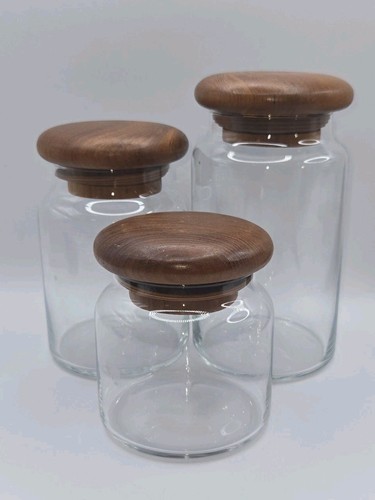 70er Jahre Gailstyn-Sutton S/3 Pilz Teak Deckel Glas Kanister/Apotheker Gläser - Bild 3 von 12