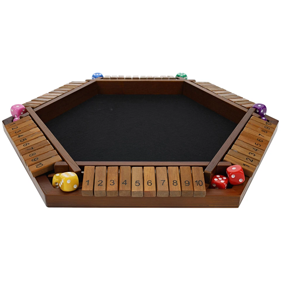 Pacific Shore Games 6 Player Shut The Box Dice Game,Walnut Stained Wood, Large - Image 2 of 4