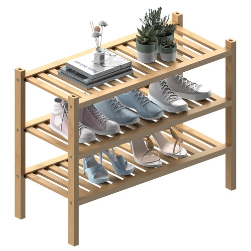 3-Tier Bamboo Shoe Rack Organizer for Entryway & Hallway Stackable - Bild 1 von 7