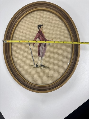 Vintage French Provincial Figure Colonial Oval Framed Needlepoint Wall Decor - Picture 5 of 5