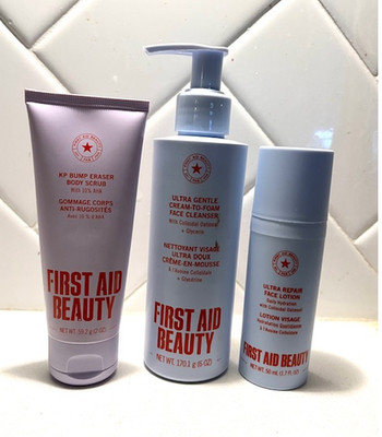 First Aid Beauty 3 item Bundle -CLeanser, Exfoliant, Mositurizer
