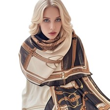 Oversized Women s Scarf Shawl Wrap Black Tan Gold Belt Buckle Print Fall