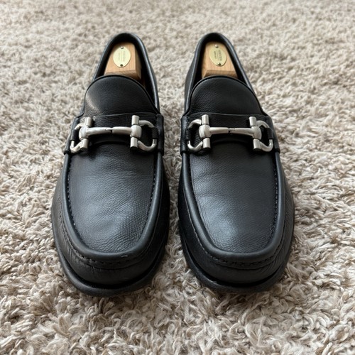Salvatore Ferragamo Horse Bit Loafer Black Pebbled Leather Men's 10 D Slip On - Picture 3 of 10