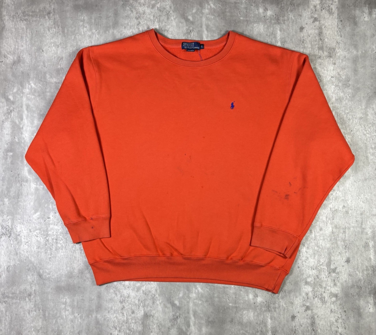 Felpa girocollo vintage Polo by Ralph Lauren logo pony uomo XL arancione rara