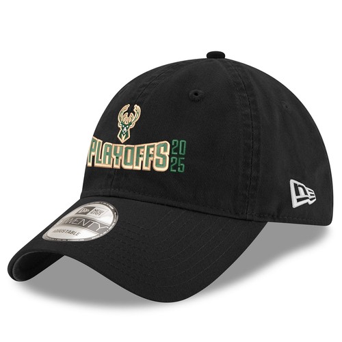 Gorra ajustable para hombre New Era negra Milwaukee Bucks 2025 NBA Playoffs 9TWENTY