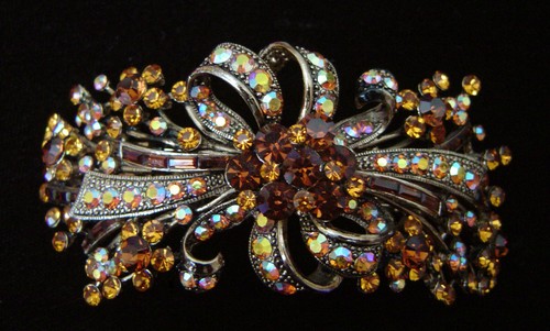 X-LARGE DEW HAIR BARRETTE CLIP CRYSTAL GOLD TONE - Imagen 8 de 13