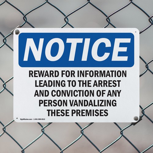 (2 Pack) Reward For Information Leading To The Arrest OSHA Notice Sign Decal - Bild 5 von 21