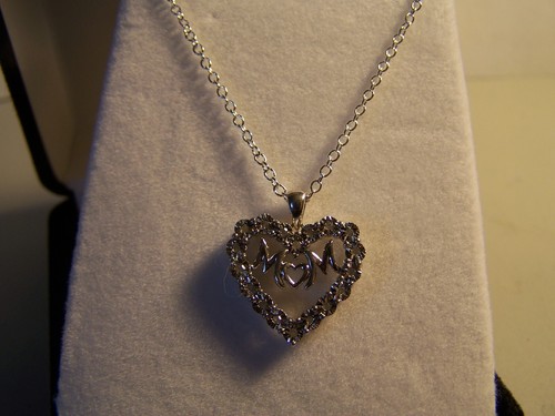 ZALES/KAY 18 DIAMANT OFFENES HERZ "MAMA" STERLINGSILBER ANHÄNGER UND KETTE - Bild 1 von 8