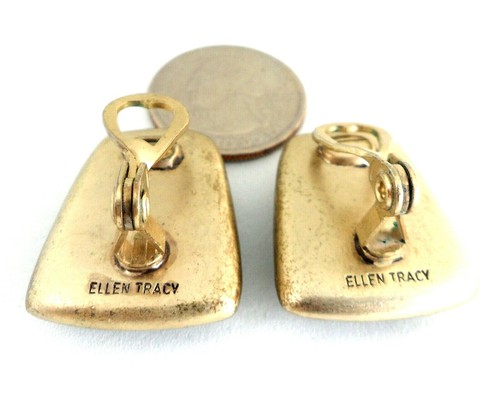 Ellen Tracy Earrings Chunky 1" Cushion Cut Black Glass Stones Modern Classy Chic - Picture 7 of 7