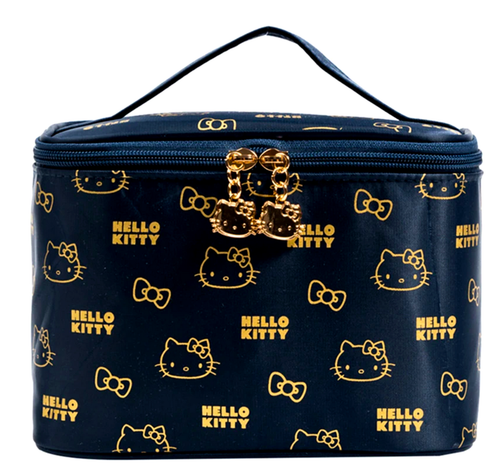 Sanrio Hello Kitty Black & Gold Makeup Bag Gold Face Ladies Cosmetic Train Case - Picture 15 of 16