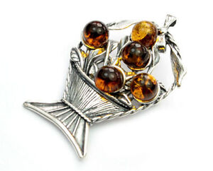 NATURAL BALTIC AMBER STERLING SILVER 925 BROOCH Bee Certified