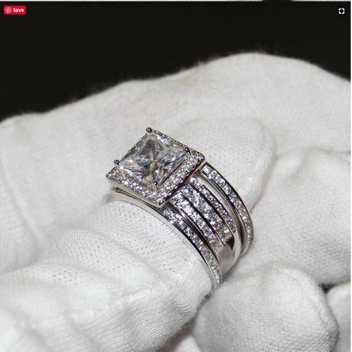 5.50 Ct Princess Moissanite Cocktail Trio Ring Band Set 925 Sterling Silver - Bild 7 von 7