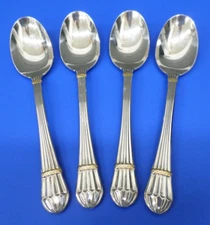 4 - YAMAZAKI CAROUSELLE-GOLD Accent Glossy Stainless Flatware 7 3/8" SOUP SPOONS