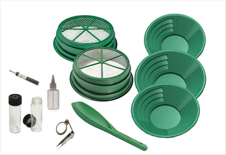 grün 3x Goldwaschpfanne 2x Sieb Magnet Goldwaschset SONA /'Deluxe/' 11-teilig