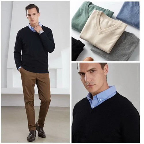 Maglione Morbido Cashmere Abbigliamento Uomo Autunno Inverno Pullover Business Casual - Foto 11 di 30