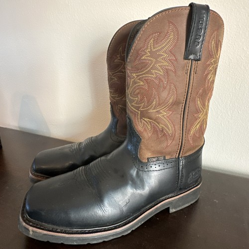 PRE OWNED Justin Comp Toe Work Boot Brown Men's Size 11EE - Picture 2 of 12