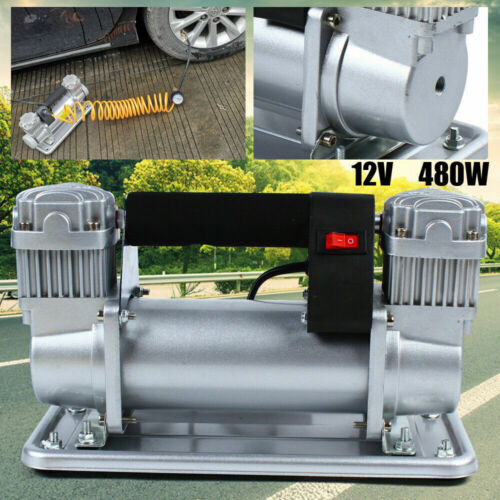 Compressore Aria 480W 12V Metallo Resistente Doppio Cilindro Pompa Gonfiatore Pneumatici Auto - Foto 12 di 14
