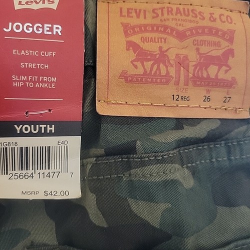 Levi's Youth Elastic Cuff Stretch Twill Jogger with Pockets Green Camo 12 NWT - Picture 6 of 10