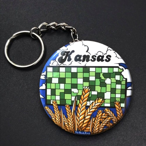 Kansas State Map Wheat Keychain Handmade Retro Art Gift Accessory - Picture 11 of 19