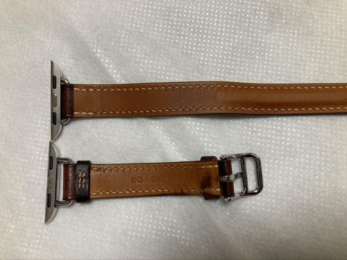 HERMES Leather Apple Watch Band Double Tour Fawn Brown 38-41mm Adjustable w/Box - Photo 11 sur 13