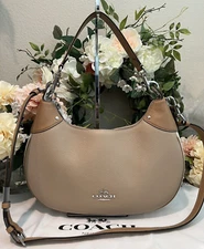 🌻COACH Leather MARA Hobo Shoulder Bag w/Crossbody~Colorblock~Beige/Bone/Taupe