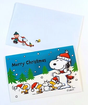 Snoopy Woodstock Peanuts / Weihnachten Karte Christmas Card blau Hallmark NEU US