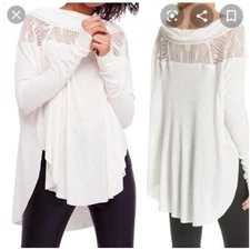 Free People spring valley waffle knit tunic top off white Size M Boho Festival