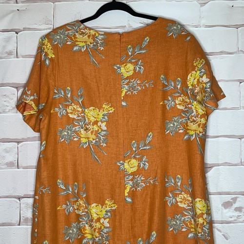 Maxi abito Adolfo Studio taglia 18W vintage misto lino manica corta arancione floreale - Foto 5 di 8