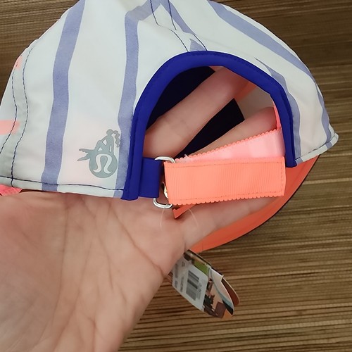 Nueva Gorra Lululemon Speed Demon Run Mujer Azul Rayas Naranja - Imagen 3 de 7
