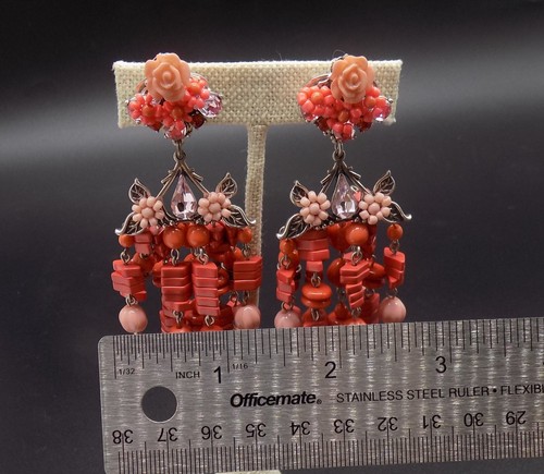 Dannijo Lionel Clip-On Chandelier Earrings Orange Floral Bead Chacha Retail $195 - Picture 10 of 13