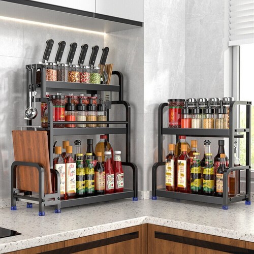 2/3 Tiers Kitchen Spice Rack Storage Organizer Seasoning Stand Shelf Countertop - Picture 24 of 24