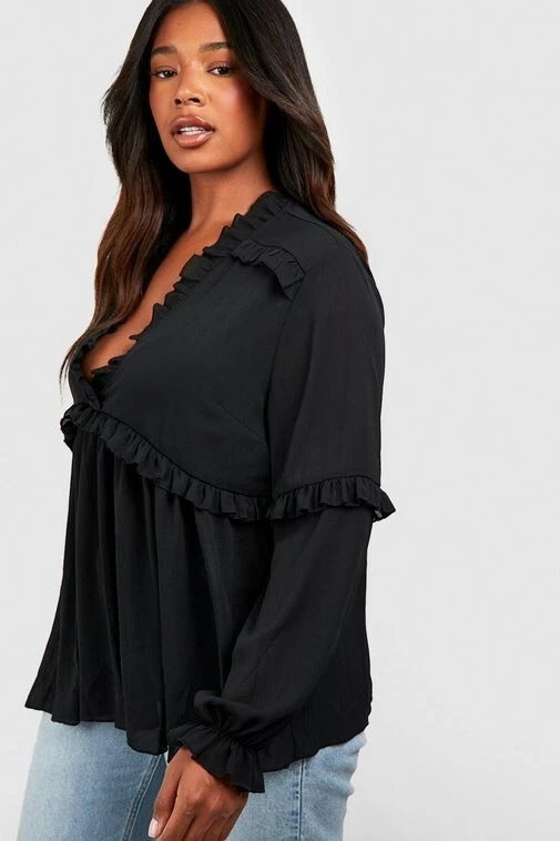 Damen Bluse mit tiefem Ausschnitt und Rüschendetail Ausgestellte Übergröße EU46 - Bild 4 von 4