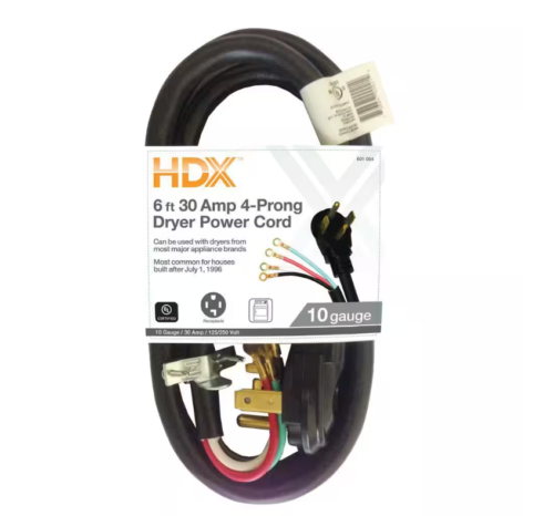 HDX 6 ft. 6/3 30 Amp 4-Prong Dryer Power Cord - Picture 1 of 3