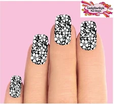 Waterslide Full Nail Decals Set of 10 - Black & Clear Flowers