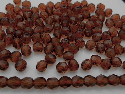 Czech Fire Polished Round Faceted Glass Beads in Dark Topaz, 16” strand, brown - Picture 8 of 10