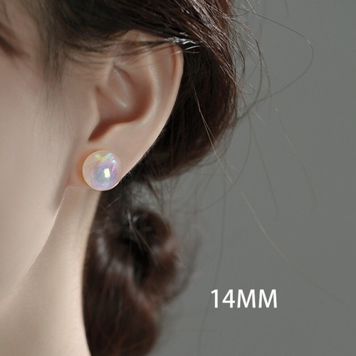 Round Ball Pearl Stud Earrings Rainbow Candy Colorful for women girl 6-14mm - Picture 3 of 13