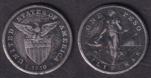 1 Peso 1910-S US-Philippine United States of America Coin SEA SALVAGED #B15 - Picture 3 of 3