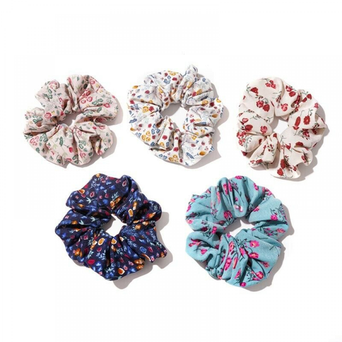 Women Floral Hair Ring Rubber Bands Scrunchie Ponytail Holder Hair Ties - Picture 3 of 17
